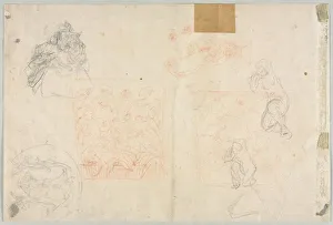 Various Sketches of Figures and Plants (verso), 19th century. Creator: Anonymous