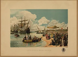 Vasco da Gamas arrival in India, c. 1900. Artist: Gameiro, Alfredo Roque (1864-1935)