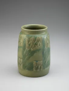 Olive Green Prints: Vase, about 1911-1931. Creators: Overbeck Pottery
