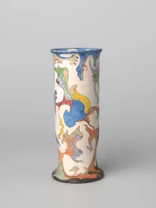 Cylindrical Prints: Vase, cylindrical, polychrome painted with watercolour