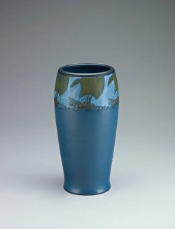 Olive Green Prints: Vase, designed about 1916. Creator: Marblehead Pottery