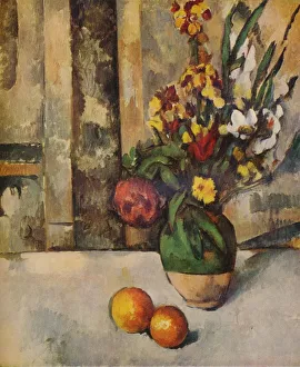 Vase de Fleurs et Pommes, c19th century. Artist: Paul Cezanne Vase de Fleurs et Pommes, c19th century. Artist: Paul Cezanne