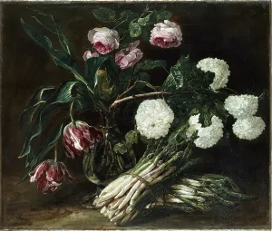 Thyssen Bornemisza Collections Prints: Vase of Flowers and two Bunch of Asparagus, c. 1650