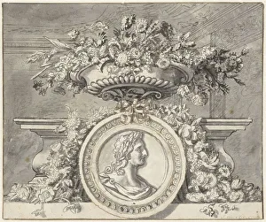 Huysum Jan Van Prints: Vase with flowers, and a medallion, c.1692-c.1749. Creator: Jan van Huysum