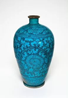 Turquoise Collection: Vase with Flowers and Vines, Ming dynasty (1368-1644). Creator: Unknown