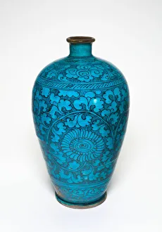 Turquoise Collection: Vase with Flowers and Vines, Ming dynasty (1368-1644). Creator: Unknown