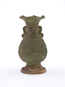 Stoneware Prints: Vase with fluted mouth and molded floral design, early 1200s. Creator: Unknown