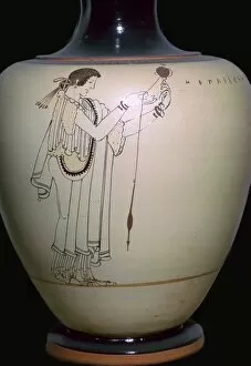 Vase Painting Gallery: Vase-painting of a woman spinning, 5th century BC