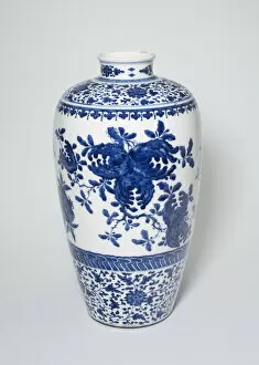 Underglaze Blue Gallery: Vase with Pomegranates and Stylized Floral Scrolls, Qing dynasty (1644-1911)