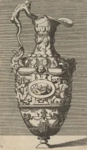Visscher Prints: Vase with a River God in an Oval Medallion, 17th century (late). Creator: Rene Boyvin