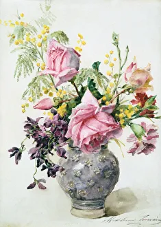 Colle Prints: Vase of Roses, c1865-1928. Artist: Madeleine Jeanne Lemaire