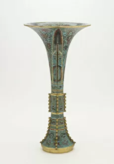 Cloisonne Gallery: Vase shaped like an archaic gu, Qing dynasty, 1662-1722. Creator: Unknown
