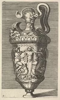 Visscher Gallery: Vase with Two Winged Figures Draping a Term, 17th century. Creator: Rene Boyvin