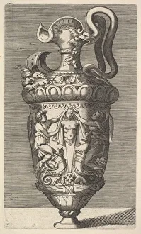 Visscher Prints: Vase with Two Winged Figures Draping a Term, 17th century. Creator: Rene Boyvin