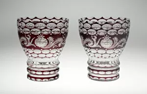 Cut Glass Collection: Two Vases, Bohemia, Mid 19th century. Creator: Bohemia Glass