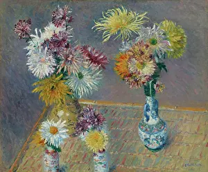 At The Table Prints: Four Vases of Chrysanthemums, 1893. Creator: Caillebotte, Gustave (1848-1894)