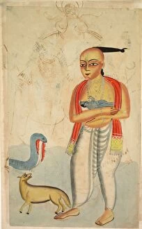 Black Ink Gallery: Vasudeva (Krishnas Father) Fleeing with Krishna Encounters a Cobra and a Jackal, 1800s