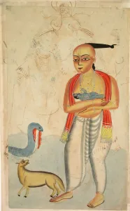Black Ink Prints: Vasudeva (Krishnas Father) Fleeing with Krishna Encounters a Cobra and a Jackal, 1800s