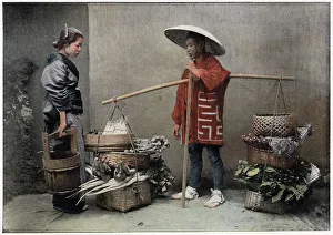 Basket Carrier Prints: Vegetable Merchant in Japan, c1890. Artist: Charles Gillot