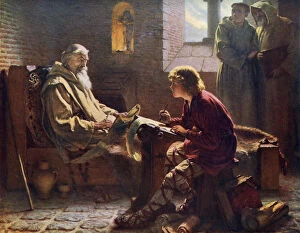 Dictating Collection: The Venerable Bede Translating the Last Chapter of St John, 1926. Artist: James Doyle Penrose