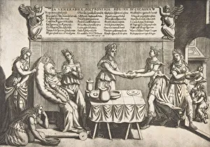 Venerable Idleness, Queen of Cockaigne; a fat woman seated on a movable toilet chair