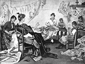 Stitching Prints: Venetian Costume Makers, 1888. Creator: Samuel Melton Fisher