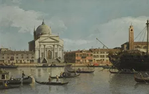 Venice, a view of the Churches of the Redentore and San Giacomo, with a moored Man-of-war, gondolas