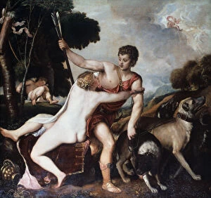Myth Collection: Venus and Adonis, 1553. Artist: Titian