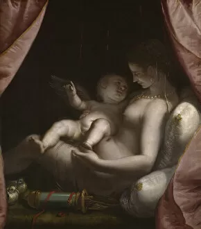 Curtains Collection: Venus and Cupid, c. 1570. Creator: Luca Cambiaso