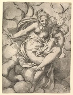 Paolo Prints: Venus and Cupid in the Clouds, 1568. Creator: Giovanni Paolo Cimerlino