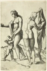 Athene Prints: Venus, Cupid and Pallas, 16th century. Creator: School of Marcantonio Raimondi