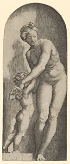 Venus and Cupid standing in a niche, ca. 1500-1527. Creator: Marcantonio Raimondi