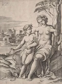 Venus and Eros, dated 1516. Creator: Agostino Veneziano