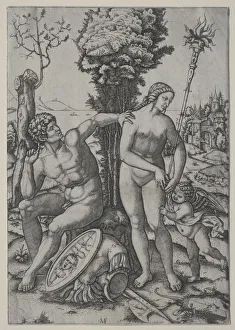 Venus, Mars and Cupid, 1508. Creator: Marcantonio Raimondi (Italian, 1470 / 82-1527 / 34)
