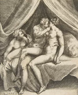 Aphrodite Gallery: Venus and Mars, from The Loves of the Gods, 1531-60. Creator: Giulio Bonasone