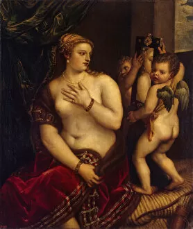 Putto Collection: Venus with a Mirror, 1560. Artist: Titian, (School)