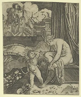 Drying Prints: Venus naked sitting at right drying her foot with a piece of drapery
