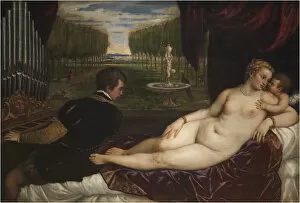 Roman Literature Gallery: Venus with an Organist and Cupid, ca 1555. Creator: Titian (1488-1576)