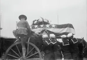 Us Navy Prints: Vera Cruz dead, putting casket on caisson, 1914. Creator: Bain News Service