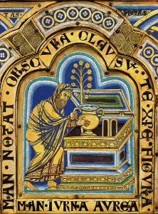 Red Sea Prints: The Verdun Altar: Aaron puts a golden jar with manna into the Ark of the Covenant