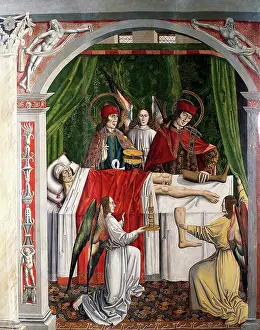 1490s Prints: A verger's dream: Saints Cosmas and Damian performing a miraculous cure by transplant