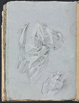 Verona Sketchbook: Drapery study with left hand (page 86), 1760. Creator: Francesco Lorenzi