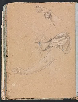 Black Chalk With White Heightening Prints: Verona Sketchbook: Female arms and hands with drapery (page 82)