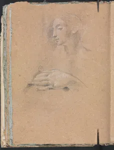Black Chalk With White Heightening Prints: Verona Sketchbook: Female head and left hand (page 42)