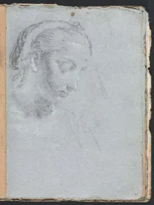 Black Chalk With White Heightening Prints: Verona Sketchbook: Head and shoulders of a woman (page 61)