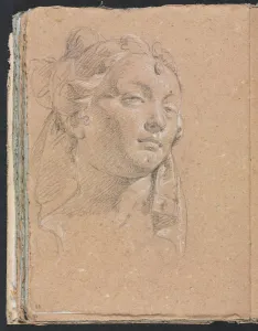 Black Chalk With White Heightening Prints: Verona Sketchbook: Head of a woman (page 58), 1760. Creator: Francesco Lorenzi (Italian