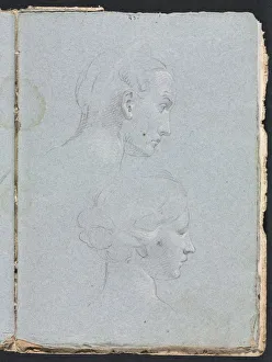 Black Chalk With White Heightening Prints: Verona Sketchbook: Two heads (page 85)
