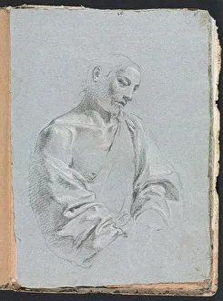 Black Chalk With White Heightening Prints: Verona Sketchbook: Male figure with drapery (page 71)
