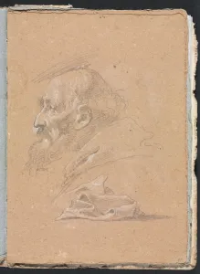 Black Chalk With White Heightening Prints: Verona Sketchbook: Monk in profile with drapery (page 87)