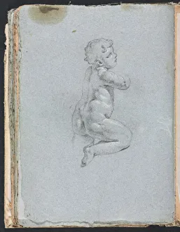 Black Chalk With White Heightening Prints: Verona Sketchbook: Putto in profile (page 64), 1760. Creator: Francesco Lorenzi (Italian